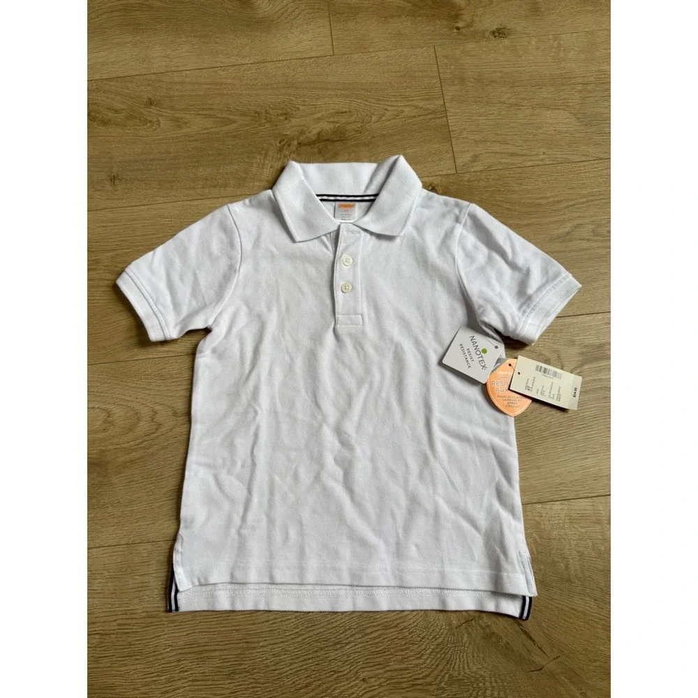 NWT Boys Kid Gymboree playproof uniforms nanotex short sleeve white polo size 4T
